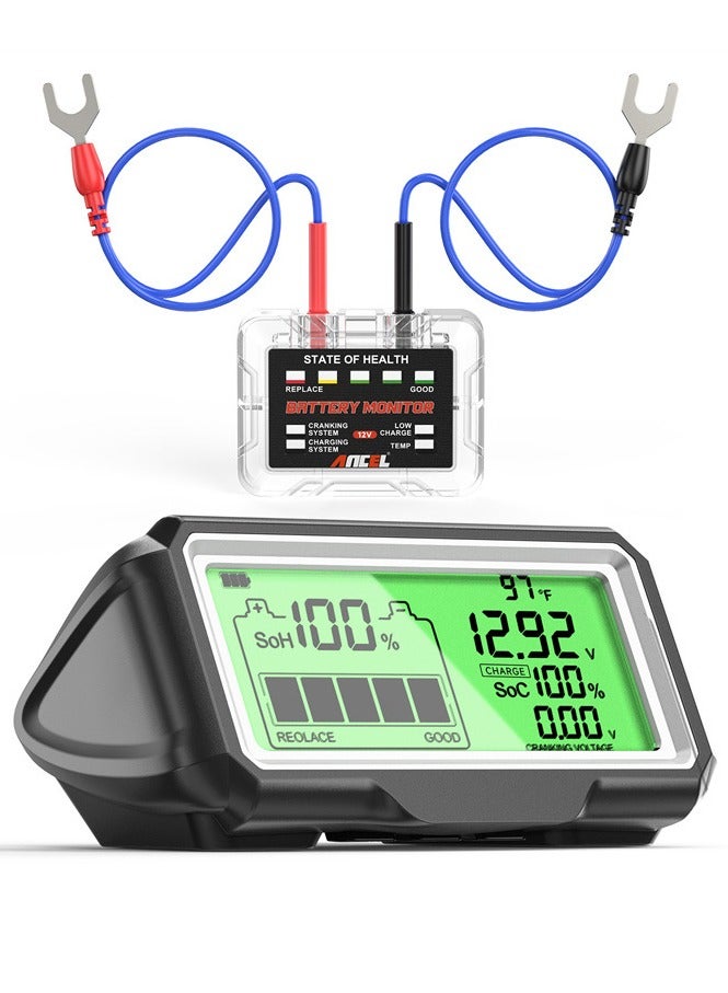 Ancel 12V Car Battery Tester Monitor, 433MHZ Wireless Transmission 12V Automotive Battery Load Tester with Cranking, Charging, Voltage, Temperature Test for Car Truck RV ATV SUV Boat Etc  - Image 1