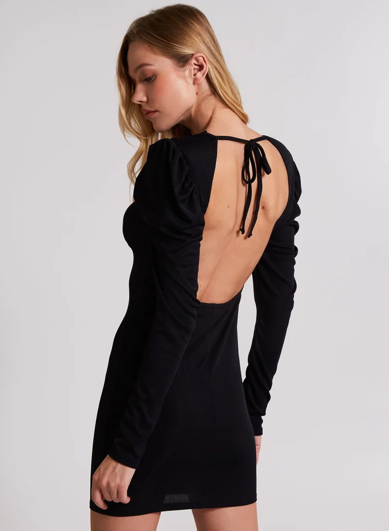 Pink Vanilla  Ribbed Open Back Padded Shoulder Dress for Women | Best Price UAE
