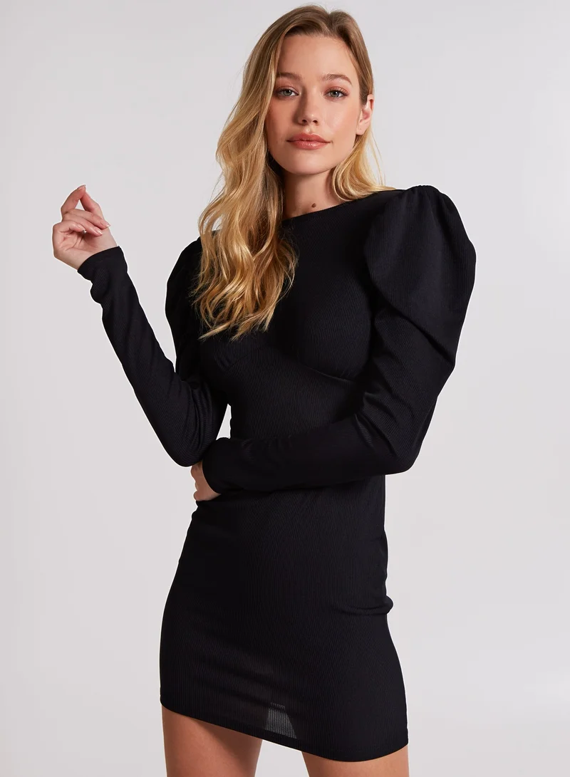 Pink Vanilla  Ribbed Open Back Padded Shoulder Dress for Women | Best Price UAE