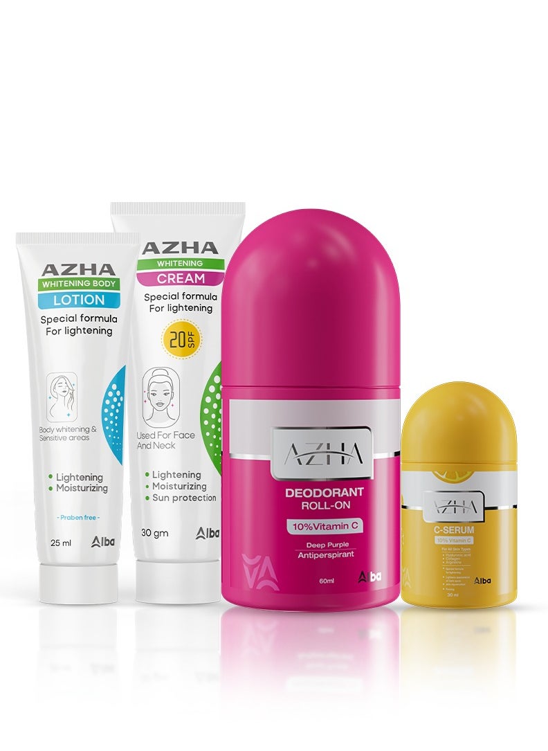 AZHA - Azha C Serum 30ml + Azha Roll On 60ml + Azha Cream 30gm + Azha Body Lotion 25ml - Packaging May Vary - Image 1
