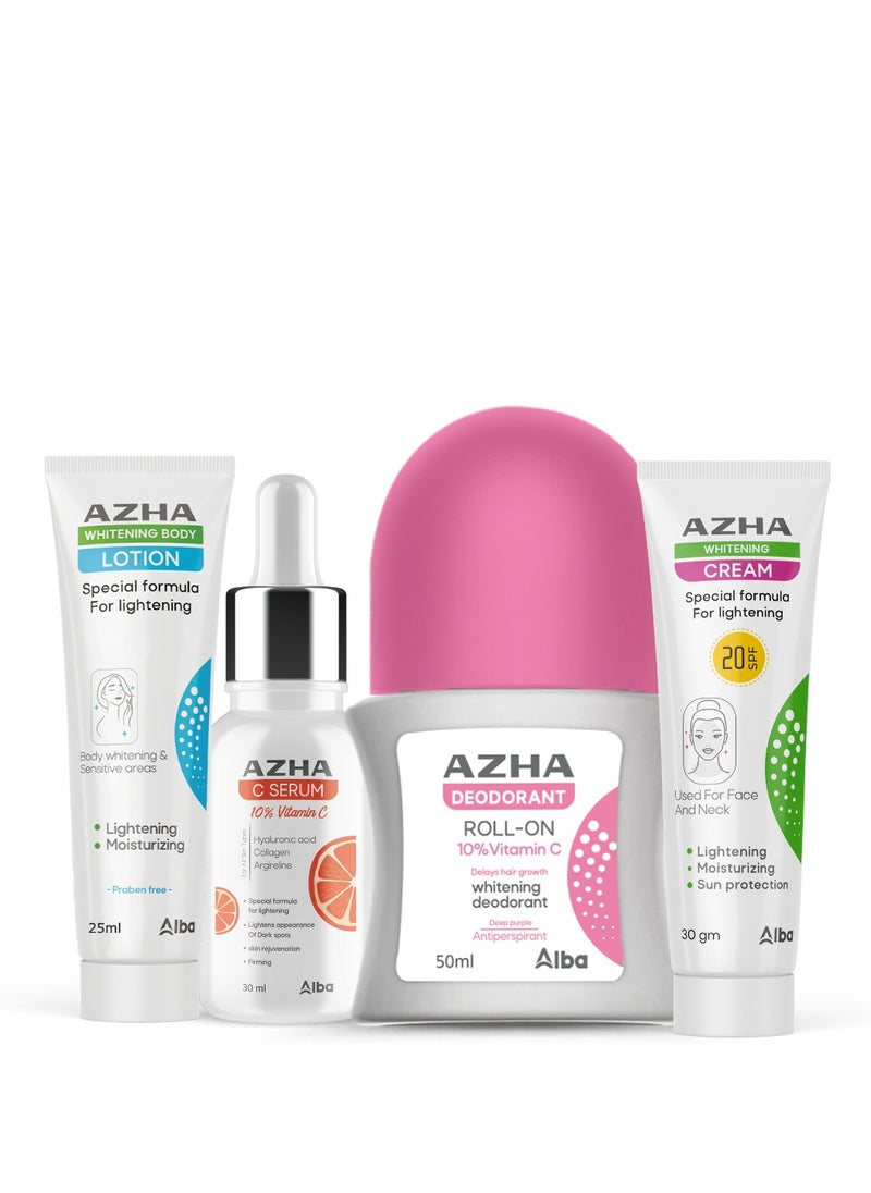 AZHA - Azha C Serum 30ml + Azha Roll On 60ml + Azha Cream 30gm + Azha Body Lotion 25ml - Packaging May Vary - Image 1