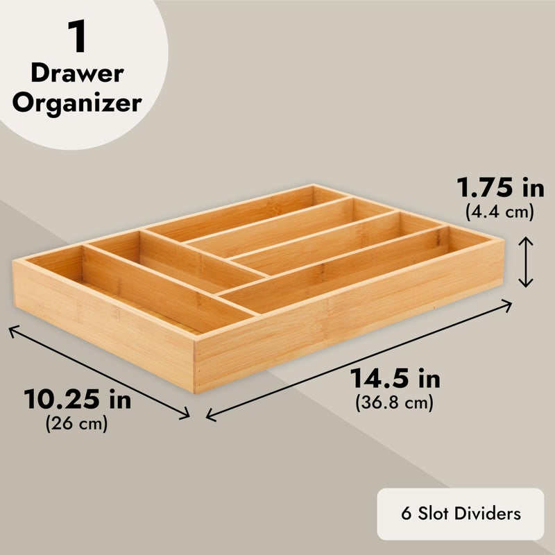 Juvale Silverware Organizer Tray - Brown Bamboo, 6-Slot, 14.5 x 10.25 x 1.75 in - Utensil Drawer Organizer & Cutlery Tray for Kitchen & Desk Use - Image 5