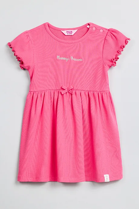 R&b Ribbed Fit & Flare Dress with Crew Neck and Short Sleeves