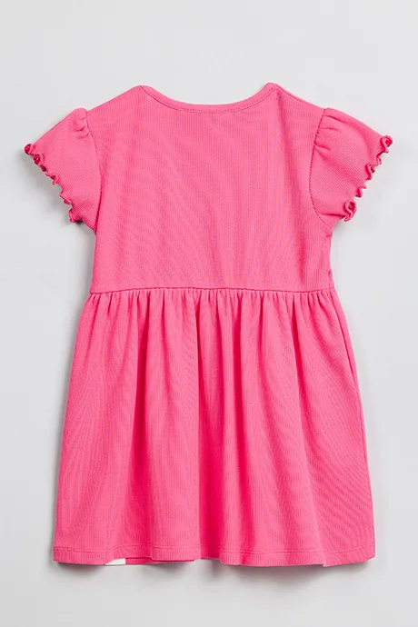 R&b Ribbed Fit & Flare Dress with Crew Neck and Short Sleeves