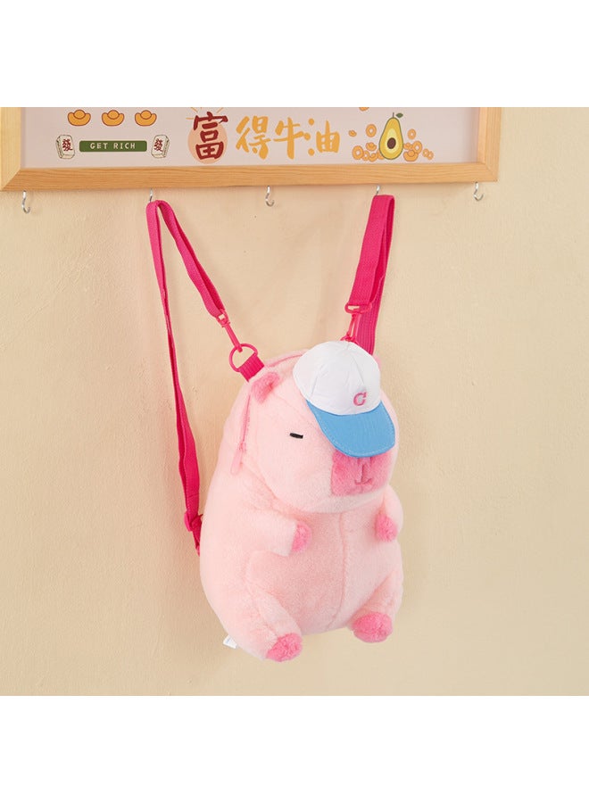 Kapibala Plush Bag Backpack Children's Capybara Bag Cute Animal Doll Backpack Cartoon Doll-Color:Large Pink-Height:Large 37cm - Image 1