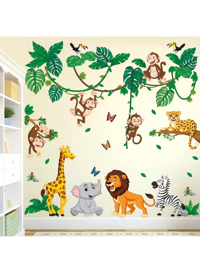 Decowall Dsl-8069 Jungle Animal Cartoon Wall Decals Elephant Monkey Giraffe Lion Forest Stickers For Kids Baby Nursery Bedroom Playroom Living Room Decor Diy Art - Image 2