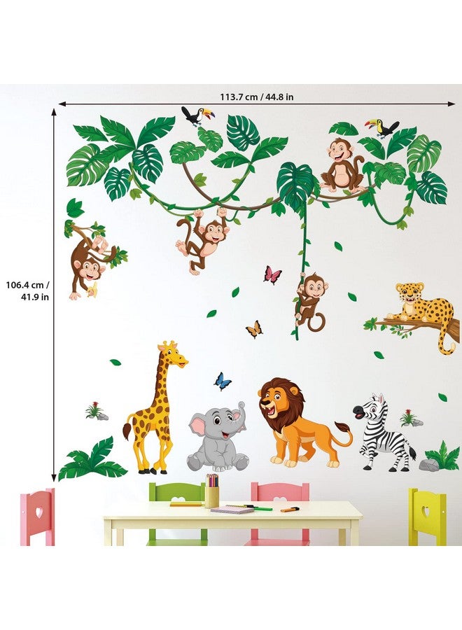 Decowall Dsl-8069 Jungle Animal Cartoon Wall Decals Elephant Monkey Giraffe Lion Forest Stickers For Kids Baby Nursery Bedroom Playroom Living Room Decor Diy Art - Image 5