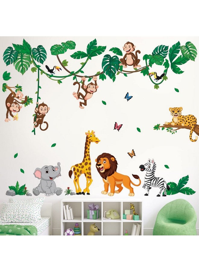 Decowall Dsl-8069 Jungle Animal Cartoon Wall Decals Elephant Monkey Giraffe Lion Forest Stickers For Kids Baby Nursery Bedroom Playroom Living Room Decor Diy Art - Image 3