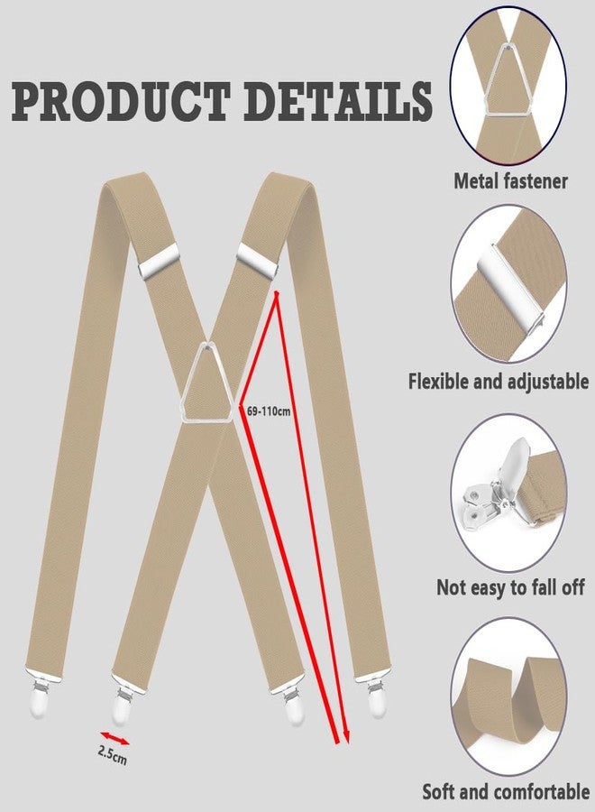 WOXVM Mens Suspenders Adjustable Braces with 4 Strong Metal Clips Elastic X Back Heavy Duty Suspender for Men and Women (Beige) - Image 3
