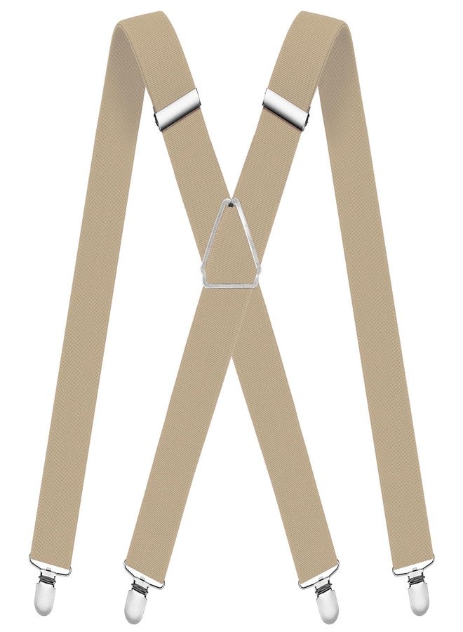 WOXVM Mens Suspenders Adjustable Braces with 4 Strong Metal Clips Elastic X Back Heavy Duty Suspender for Men and Women (Beige) - Image 1