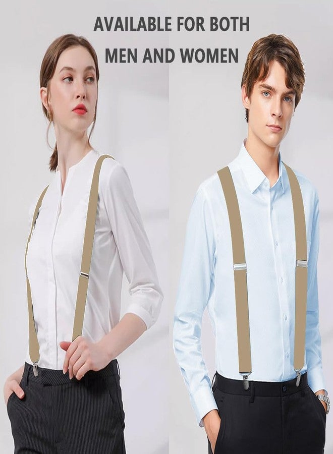 WOXVM Mens Suspenders Adjustable Braces with 4 Strong Metal Clips Elastic X Back Heavy Duty Suspender for Men and Women (Beige) - Image 2