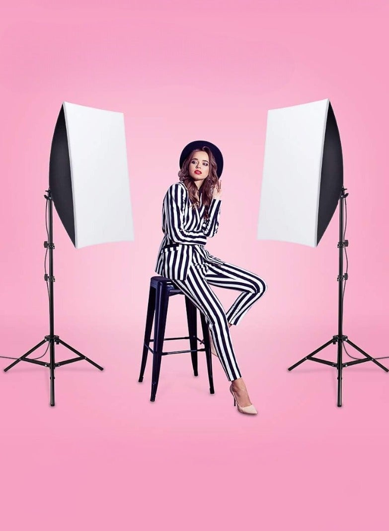 AIWANTO 2-Piece Softbox Lighting Kit for Content Creation, YouTube & Studio – 50×70 cm Softboxes with Adjustable Stands to 2 m, E27 Sockets (Bulbs Not Included), Diffusers, Switch & Storage Bag, Euro Plug - Image 1