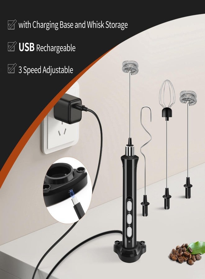 jiaonun Rechargeable Milk Frother Handheld 3 Speed Adjustable with 3 Detachable Stainless Whisks, Handheld Coffee Frother, Drink Mixer for Coffee, Matcha, Protein Shakes, with Charging Base and Whisk Storage - Image 3