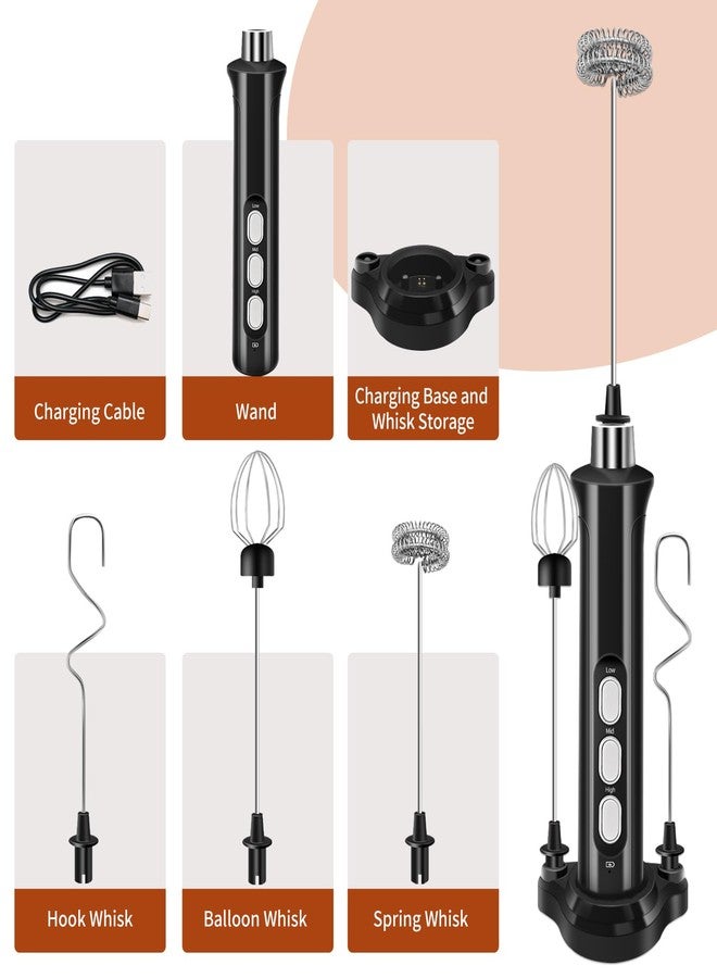 jiaonun Rechargeable Milk Frother Handheld 3 Speed Adjustable with 3 Detachable Stainless Whisks, Handheld Coffee Frother, Drink Mixer for Coffee, Matcha, Protein Shakes, with Charging Base and Whisk Storage - Image 4