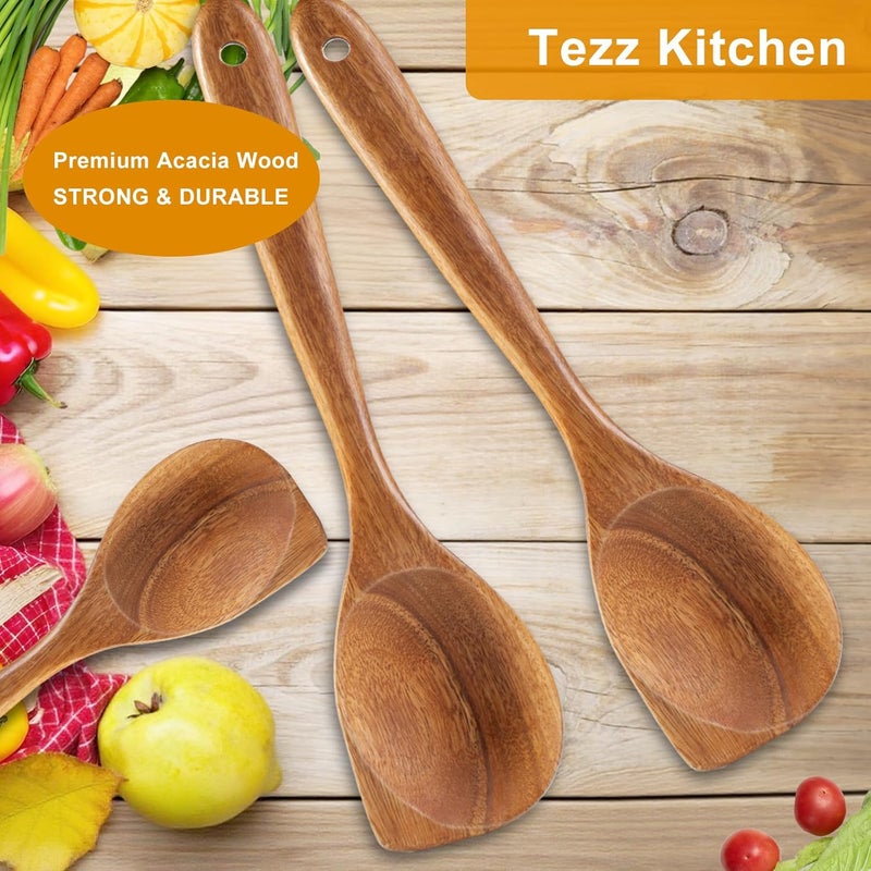 FunCee 2 Pack Premium wooden spoons for cooking - Acacia Wood Kitchen utensils for Cooking and Stirring, Durable Hardwood Stirring Spoon, Non-Scratch Cooking utensil Tool, Ergonomic Handle 13 Inches - Image 4