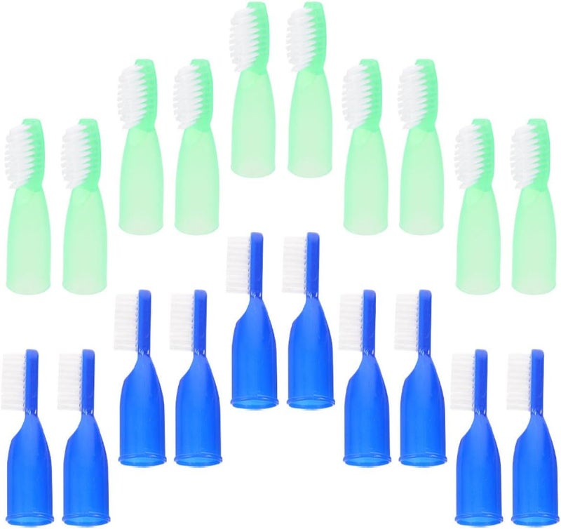20pcs Prison Use Mini Finger Toothbrushes Small Soft Bristle Portable Oral Care Tools for Inmates with Blue and Light Green Colors - Image 1
