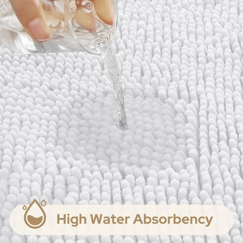 HOMEIDEAS 3 Pieces Bathroom Rugs, Ultra Soft Non Slip Absorbent Chenille Toilet Bath Mat Set (White) - Image 5