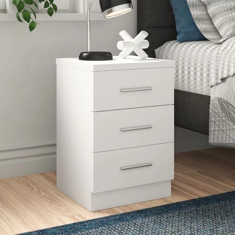 UNITEK FURNITURE UNITEK FURNITURE Wooden 3 Drawer Storage Side Table Night Stand Solid Wood Table Finish Color White 3 D  - Image 1