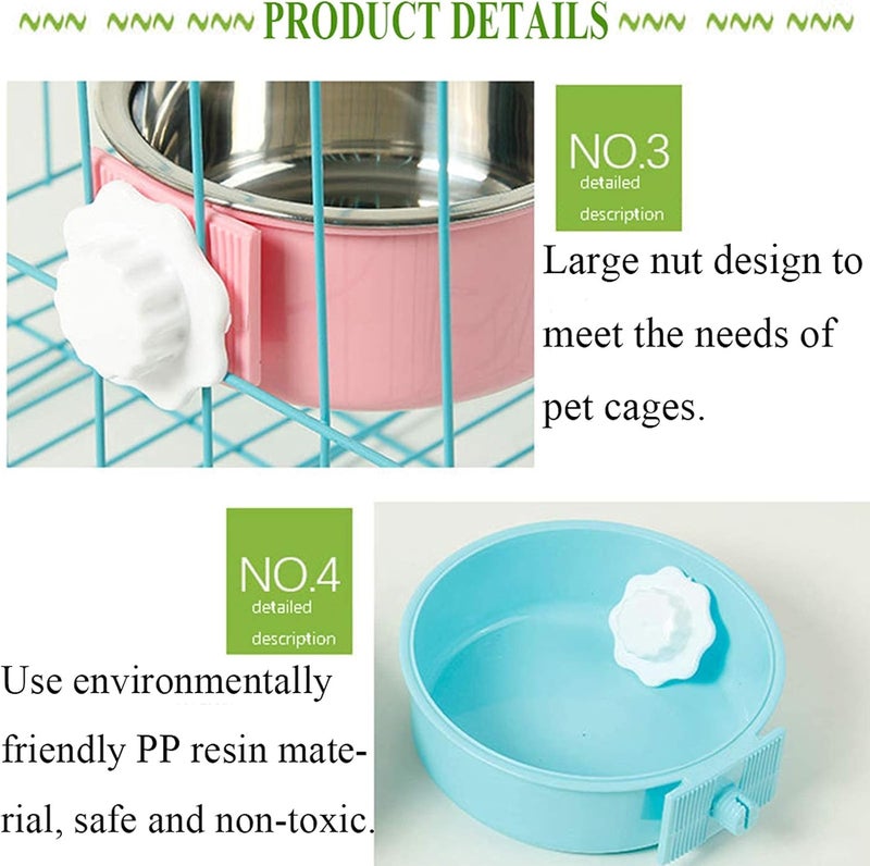 Crate Dog Bowl, Removable Stainless Steel Hanging Pet Cage Bowl Food & Water Feeder Coop Cup for Cat, Puppy, Birds, Rats, Guinea Pigs 4pcs(2×Blue,1×Pink,1×Green) - Image 4