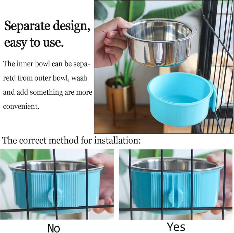 Crate Dog Bowl, Removable Stainless Steel Hanging Pet Cage Bowl Food & Water Feeder Coop Cup for Cat, Puppy, Birds, Rats, Guinea Pigs 4pcs(2×Blue,1×Pink,1×Green) - Image 5