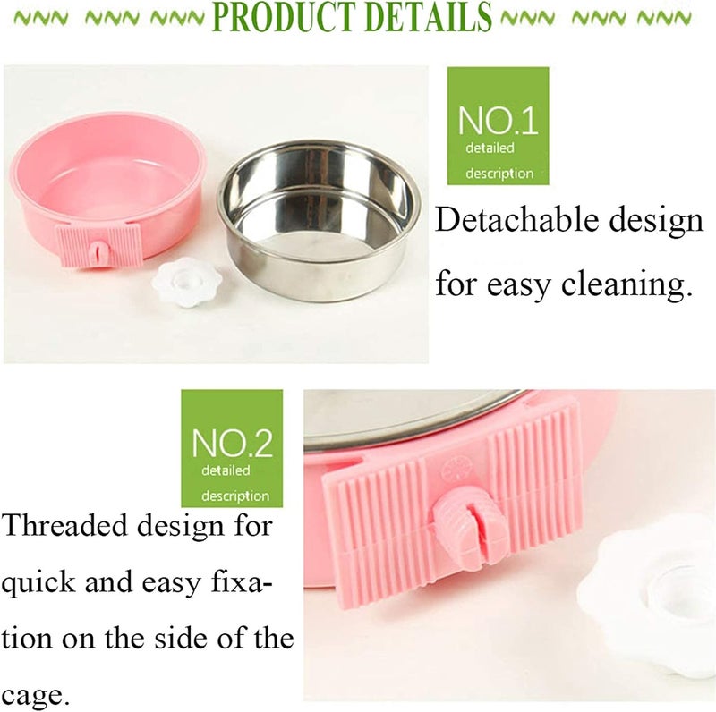 Crate Dog Bowl, Removable Stainless Steel Hanging Pet Cage Bowl Food & Water Feeder Coop Cup for Cat, Puppy, Birds, Rats, Guinea Pigs 4pcs(2×Blue,1×Pink,1×Green) - Image 3