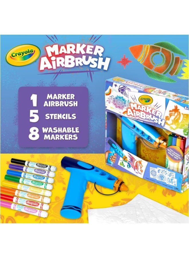 Crayola Marker Airbrush Creative Airbrush for Kids with 8 Washable Felt Tip Pens and 5 Stencils, Educational Toy for Artistic Activities, Ages 6 Years - Image 3