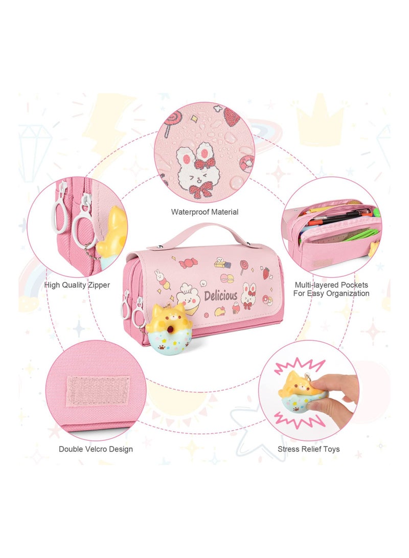 SYOSI حقيبة أقلام كبيرة لتنظيم أقلام الرصاص والأقلام بسعة كبيرة وحقيبة متعددة الأقسام وحقيبة مكياج وأدوات مكتبية وحقيبة أقلام لتخفيف التوتر ومنظم تخزين - Image 3