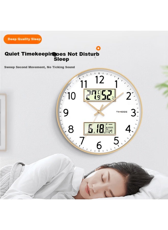 Timess Wall Clock, Living Room Clock, Perpetual Calendar, Simple Quartz Clock, Wall-mounted Timepiece, Temperature And Humidity Display, Home Use Clock, 35cm - Image 2