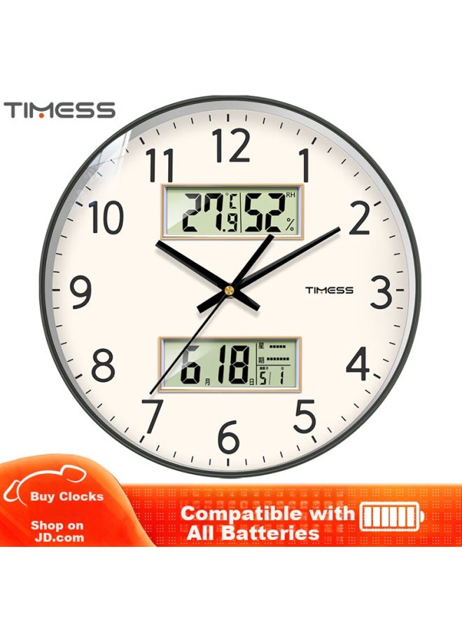 Timess Wall Clock, Living Room Clock, Perpetual Calendar, Simple Quartz Clock, Wall-mounted Timepiece, Temperature And Humidity Display, Home Use Clock, 35cm - Image 1