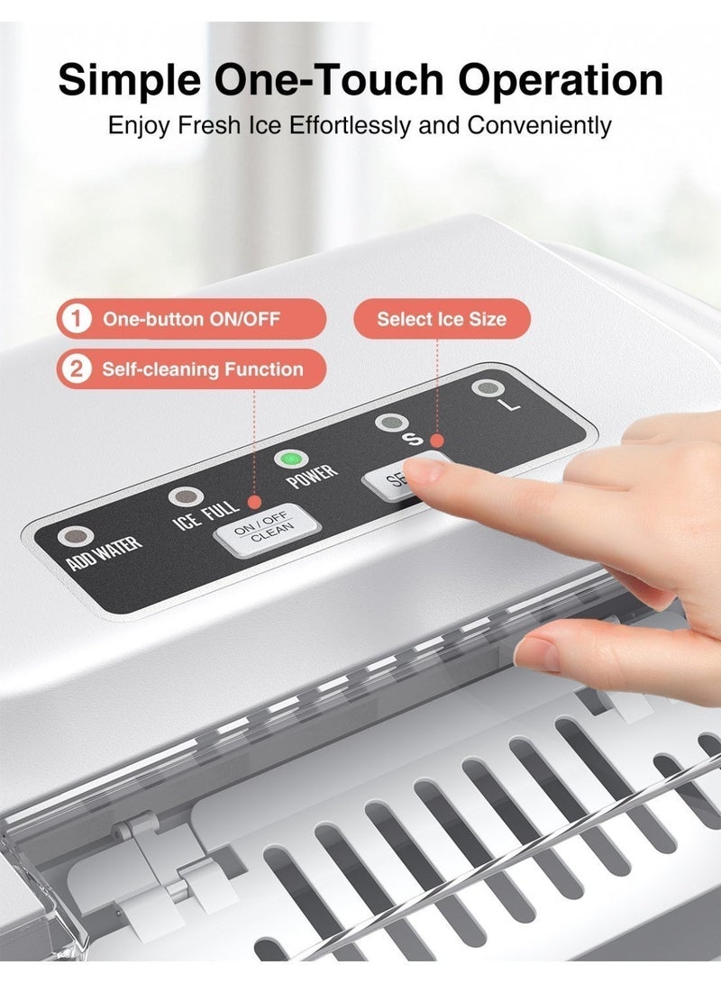 CROWNFUL White Countertop Ice Maker, Portable Self-Cleaning Ice Making Machine with Handle, Scoop and Basket, Makes 9 Bullet Ice Cubes in 6 Minutes, 12kg/24H, Ideal for Home, Kitchen, Office, Party - A Heartwarming Gift for Him and Her - Image 3