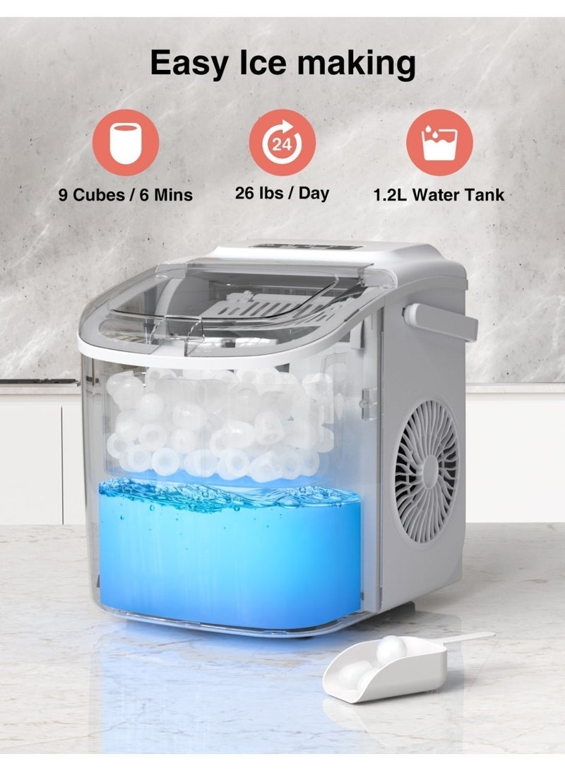 CROWNFUL White Countertop Ice Maker, Portable Self-Cleaning Ice Making Machine with Handle, Scoop and Basket, Makes 9 Bullet Ice Cubes in 6 Minutes, 12kg/24H, Ideal for Home, Kitchen, Office, Party - A Heartwarming Gift for Him and Her - Image 2