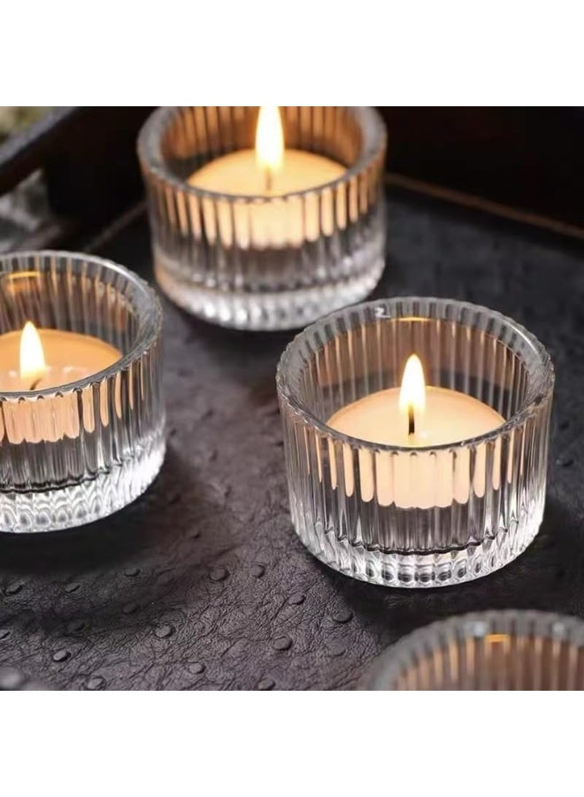 Ribbed Glass Tealight Holder Clear 3.5 cm 3 Piece - Image 1