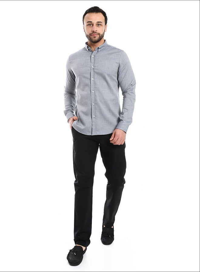 Andora Casual Heather Blue Long Sleeves Shirt_Heather Blue  - Image 1