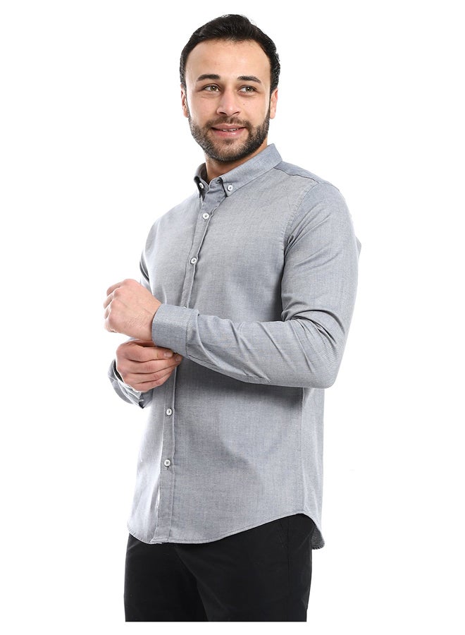 Andora Casual Heather Blue Long Sleeves Shirt_Heather Blue  - Image 4