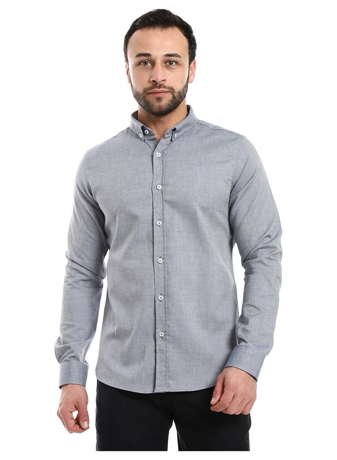 Andora Casual Heather Blue Long Sleeves Shirt_Heather Blue  - Image 5