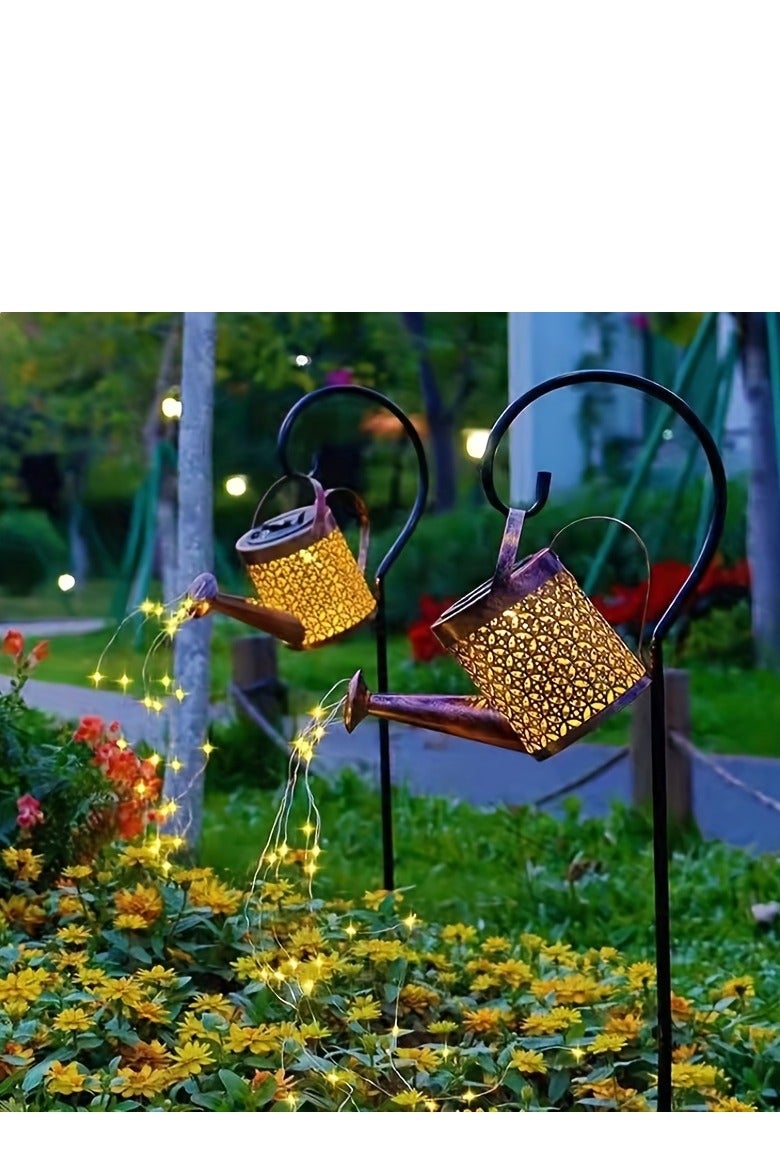 الشمسية الحديد الجوف دش ضوء ، شنقا حديقة ديكور لإلقاء الضوء الحديقة الخاصة بك ، زهرة نمط المعادن فانوس الرياح و مانعة لتسرب الماء - Image 3