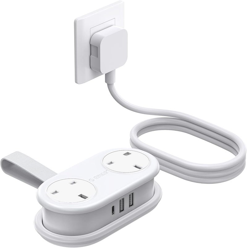 أوريكو مق��س طاقة متعدد للسفر، 2 مقابس 3 منافذ USB (1 USB-C)، 3250 واط 13 أمبير، سلك تمديد مضغوط وقابل للف لأساسيات السفر للفنادق معتمد للرحلات البحرية - AP3 أبيض - Image 1