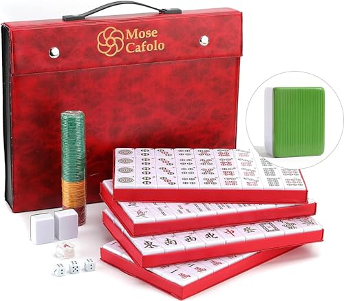 Mose Cafolo Professional Chinese Mahjong Game Set 146 Numbered Large Size Tiles with Carrying Travel Case Complete Mahjong Tiles Set Majiang MahJongg Ma Jong - Image 1