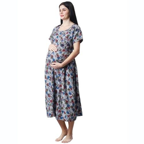 CEE 18 Women's Cotton Rayon A-Line Maternity Feeding Kurti with Zippers (9924_38_Matchless Grey_Medium) - Image 3