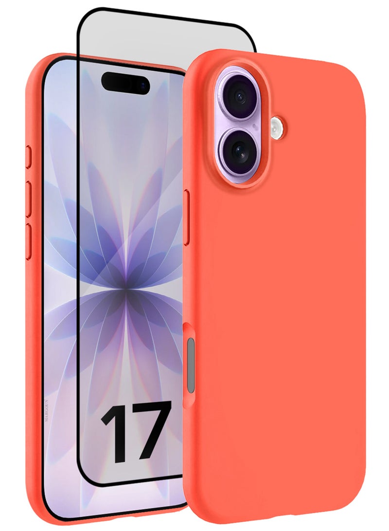 CATANES 2 Packs Silicone Protective Phone Case for iPhone 17 - Soft Anti-Scratch Microfiber Lining Ultra Slim Drop Protection Phone Cover with 3D Screen Protector - Peach - Image 1