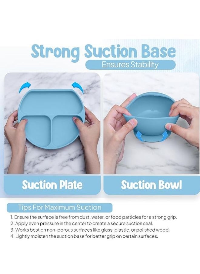 O'doe - 16-Piece Baby-Led Weaning Feeding Set – Silicone Suction Plate & Bowl with Lid, Fruit Feeder, Sippy Cup, Bib & Utensils Kit for 6+ Months Toddlers (Blue) - Image 1