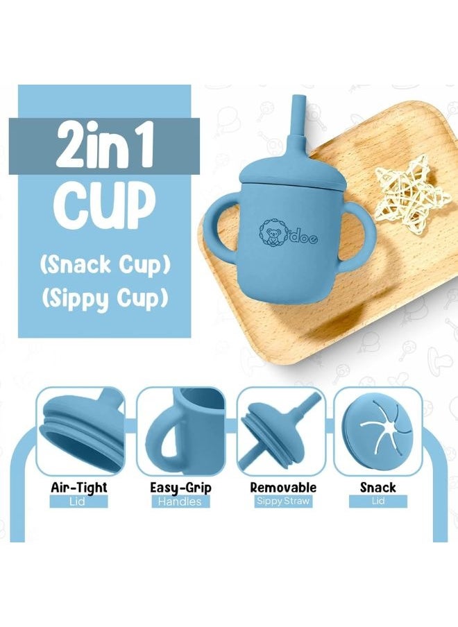 O'doe - 16-Piece Baby-Led Weaning Feeding Set – Silicone Suction Plate & Bowl with Lid, Fruit Feeder, Sippy Cup, Bib & Utensils Kit for 6+ Months Toddlers (Blue) - Image 1