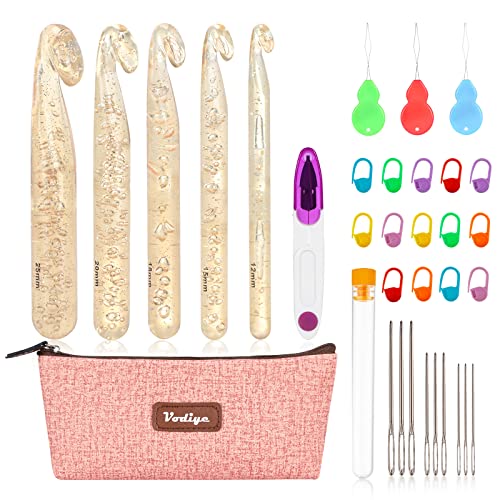 Vodiye 3 Sizes Large Crochet Hooks 10-15mm, Ergonomic Crochet Hook Set, Colorful Metal Hooks for Chunky Yarn and DIY Crafts - Image 1