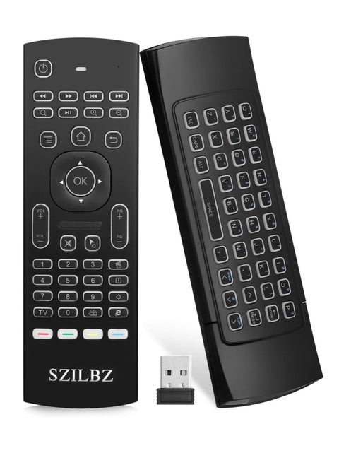 MX3 Pro Mini Backlit Keyboard with Air Mouse, Remote Control for Android TV, Mini Wireless Programming IR Remote for Android/T-Box/IP, Black