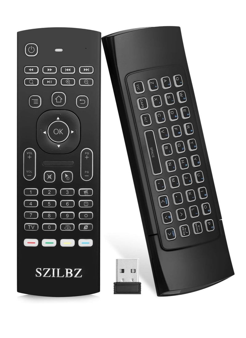 MX3 Pro Mini Backlit Keyboard with Air Mouse, Remote Control for Android TV, Mini Wireless Programming IR Remote for Android/T-Box/IP, Black