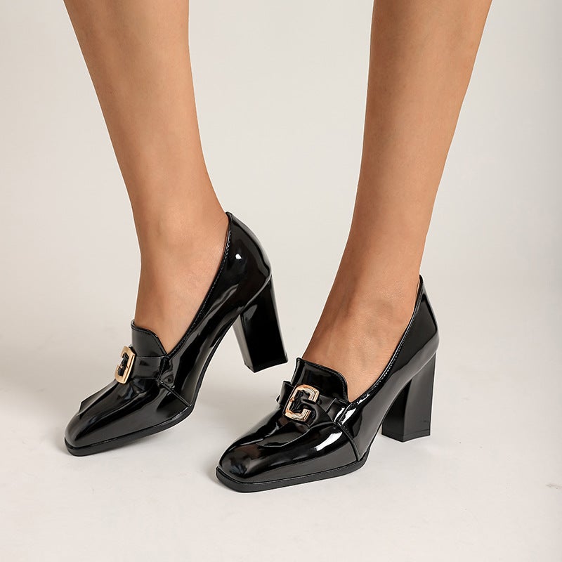 Dropshopping New 2022 Viscose Shoes 32-50 Chunky Heel Round Toe Low Top Daily High Heels - Image 2