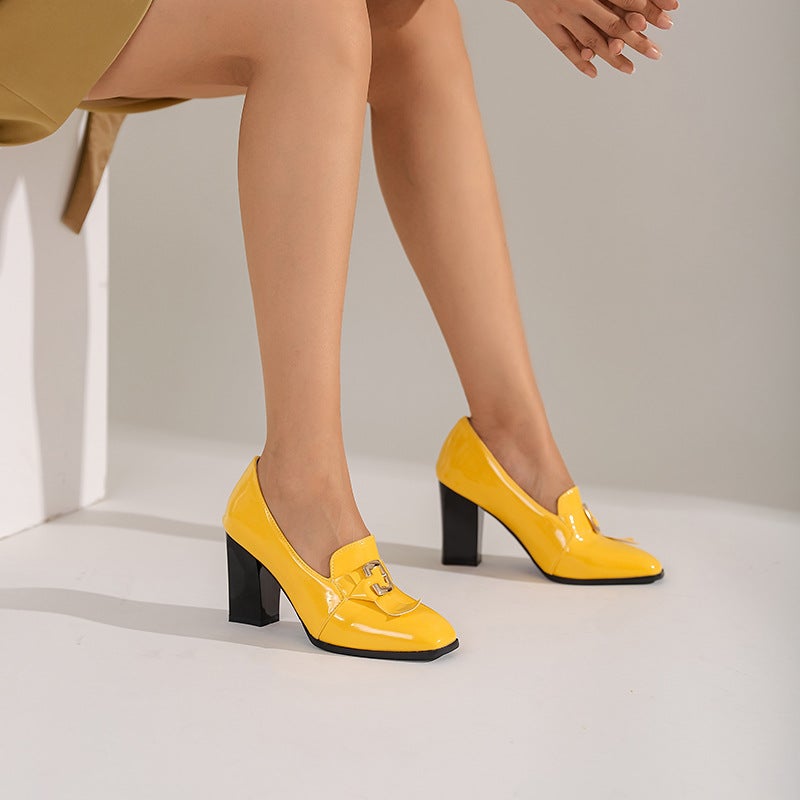 Dropshopping New 2022 Viscose Shoes 32-50 Chunky Heel Round Toe Low Top Daily High Heels - Image 4