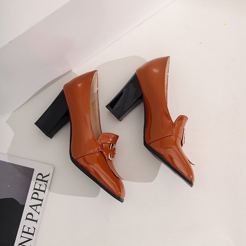 Dropshopping New 2022 Viscose Shoes 32-50 Chunky Heel Round Toe Low Top Daily High Heels - Image 1