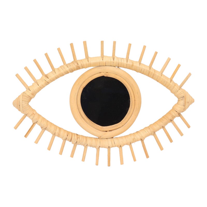 Eye Shaped Wall Mirror: Handwoven Natural Rattan - Bohemian Style Durable Decorative Wall Mirror for Home Bathroom Hotel Room Decor - Image 1