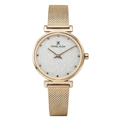 Daniel Klein Analog Silver Glitter Round Dial Rose Gold Mesh Strap Water-Resistant Wrist Watch for Women Girls, Ladies DK12070-3 - Image 1